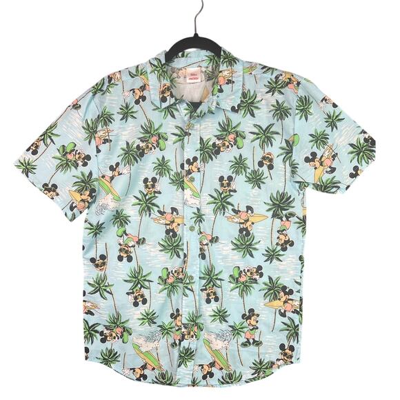 Disney Junior Mickey Mouse Hawaiian Shirt Kids Size 18/20 Blue Button Up Surf - Picture 1 of 9